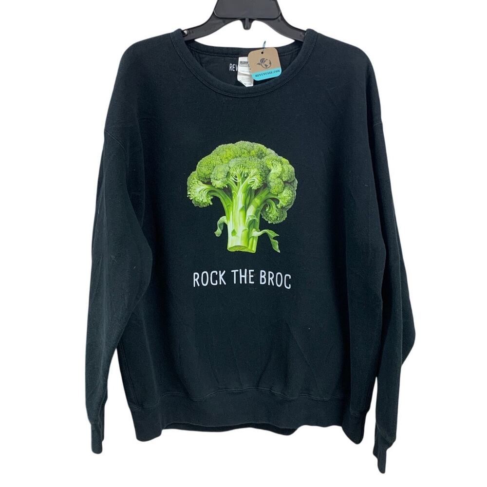 Upcycled Hand Printed Womens XL Rock The Broc Broccoli Long Sleeve Sweatshirt